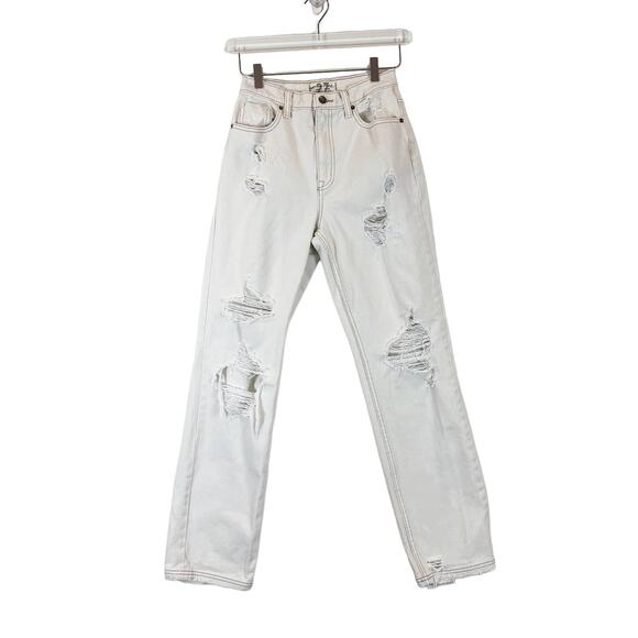 Free People Denim - Free People Straight Leg CRVY High Rise Distressed Jeans Womens 27 Ivory